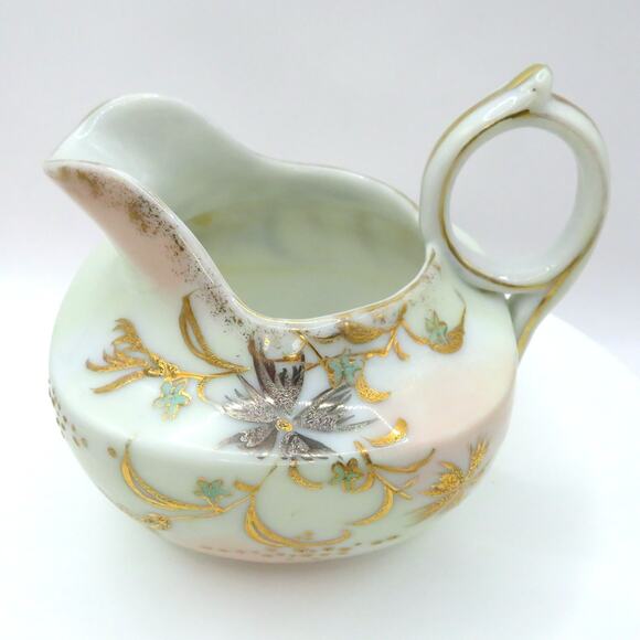 Vintage Nippon Style Moriage Creamer & Sugar Bowl Set Hand Painted Gold Floral - Picture 16 of 16